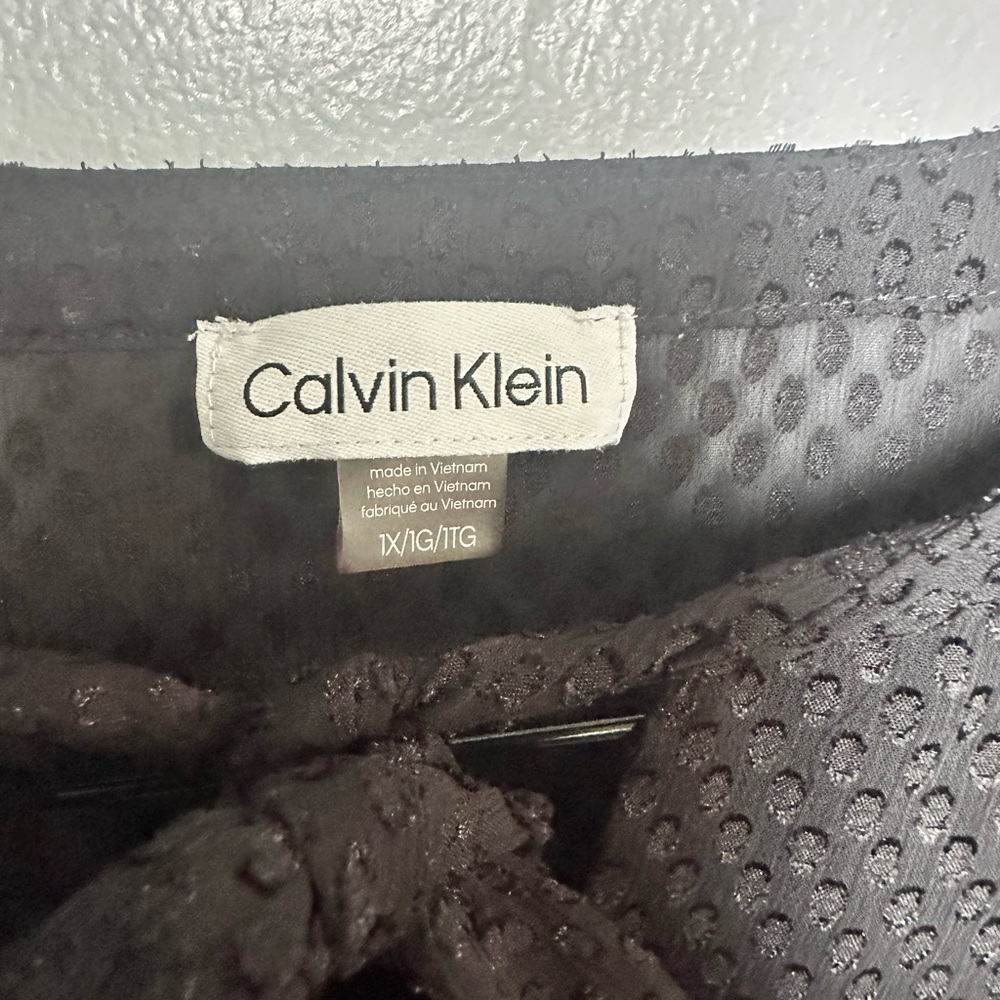 Calvin Klein Black 3/4 Sleeve Tie Front Blouse Plus  1X - Picture 6 of 7